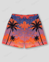 Plus Size Men's Hawaiian Sunset Coconut Tree Print Sports Mesh Quick Dry Shorts
